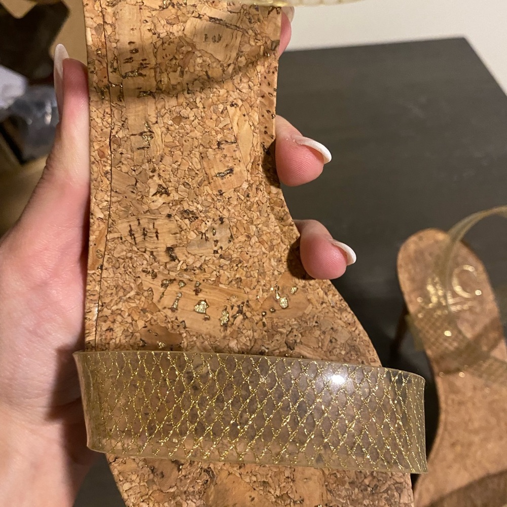 Jlo Cork Heel/ Clear Strap Worn One Time Comes W/Box Gem